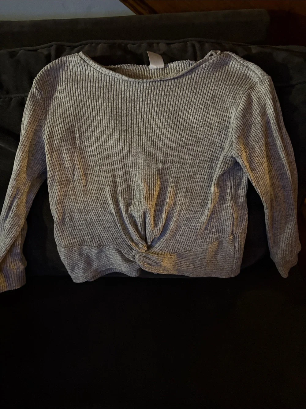 Carter's Ribbed Twist-Front Crew Sweater - Gray
